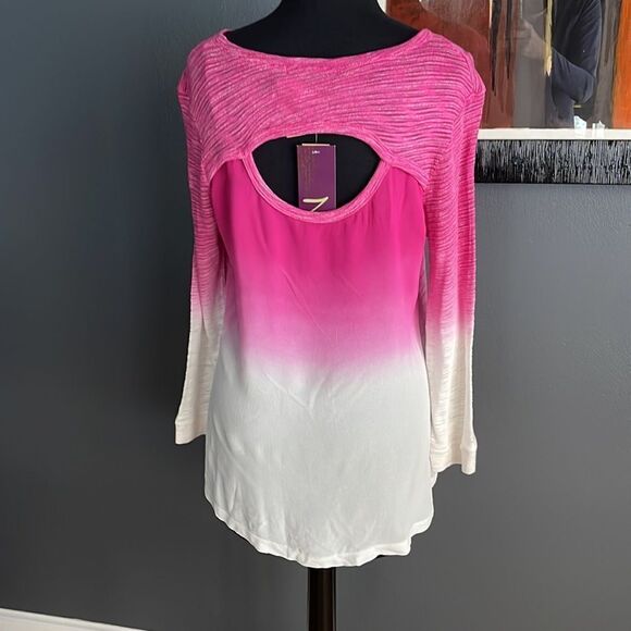 Zobha dip dye marled ombré pink/white burnout open chiffon back knit front top - Picture 2 of 9